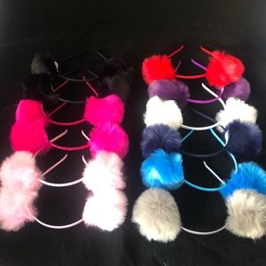 Pack of 12 girl furry pompon colorful headbands